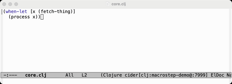 cider-macrostep stepping through when-let and collapsing back